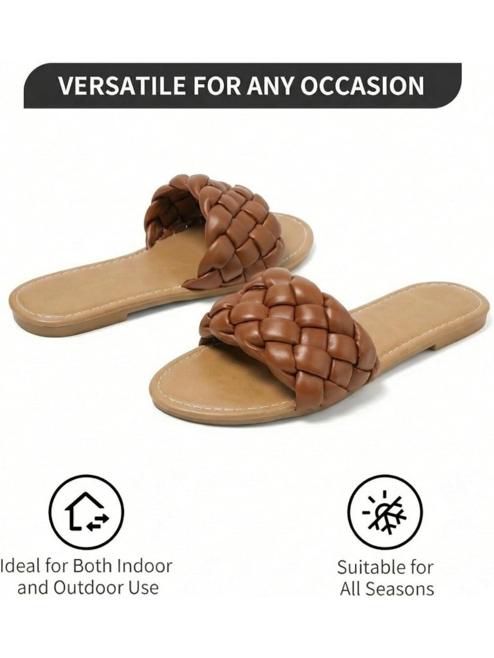Women's Brown Summer Comfort Open-Toe Slip-On Lightweight Beach Flats Sandals - Picture 7 of 7